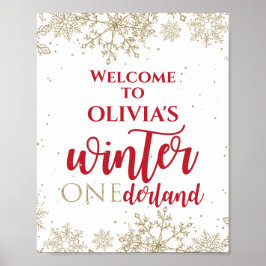 Póster Winter Onederland Red Primer Cumpleaños Copos de N