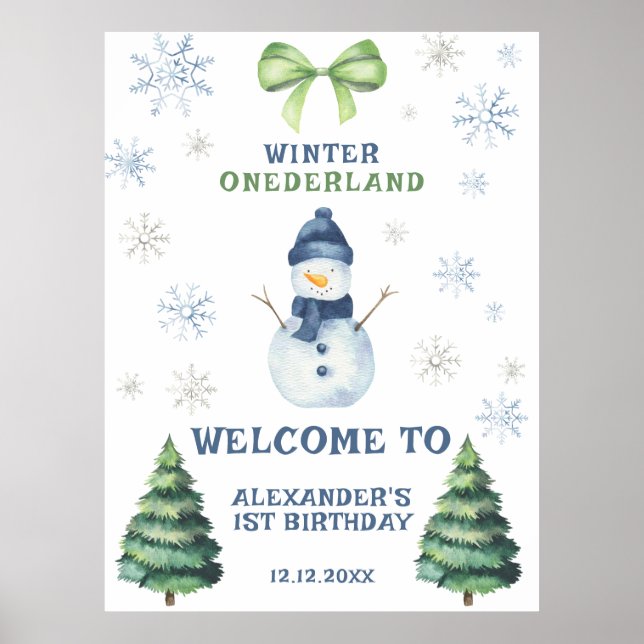 Póster Winter Onederland Snowman 1er cumpleaños (Frente)
