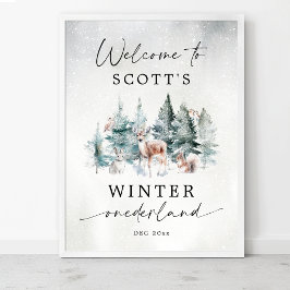 Póster Winter ONEderland Woodland 1st Birthday Welcome