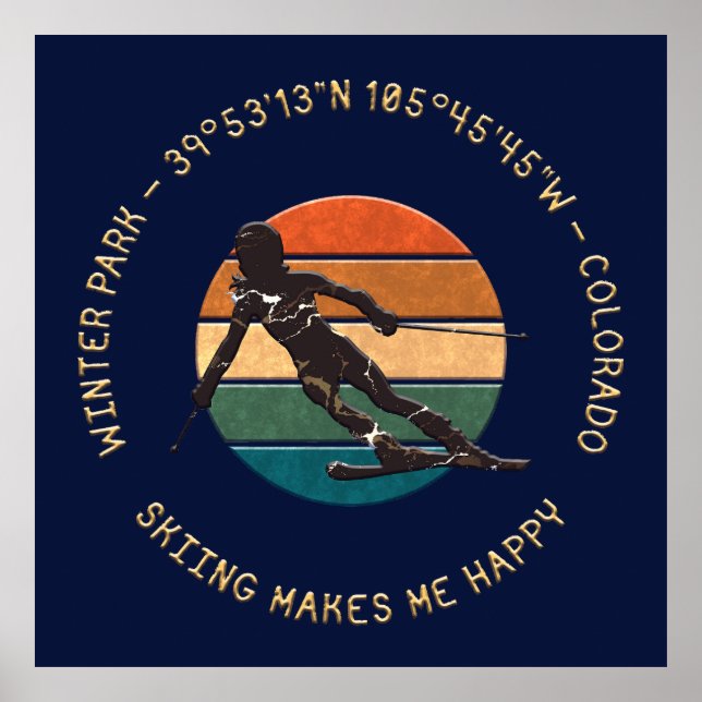 Póster Winter Park, Colorado - Esquiadora Mujer, Golden T (Frente)