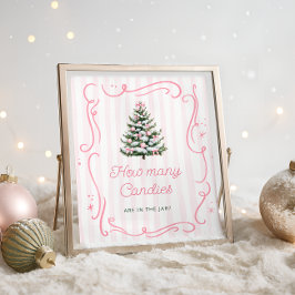 Póster Winter Pink Bow Baby Shower Guess How Many Candies