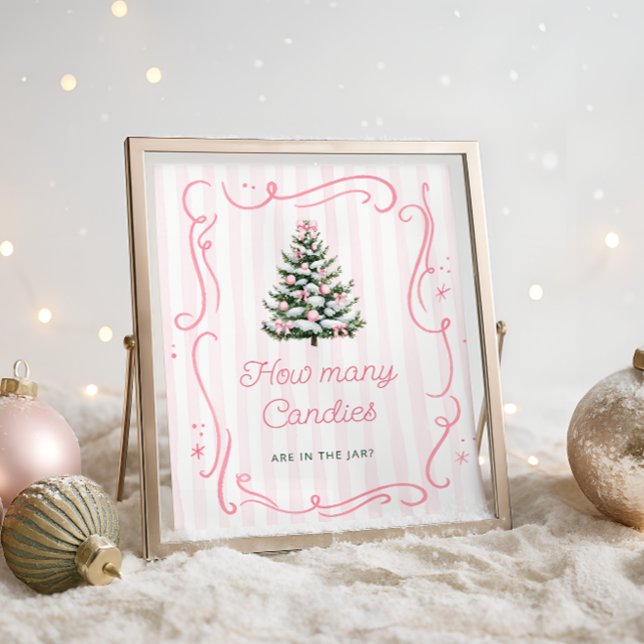 Póster Winter Pink Bow Baby Shower Guess How Many Candies (Subido por el creador)