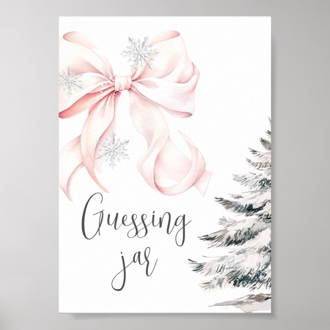 Póster Winter Pink Bow Guess How many Table Sign (Frente)