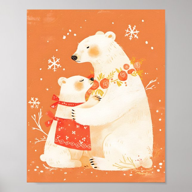 Póster Winter Polar Bear Mom & Baby Cozy Nordic Poster (Frente)