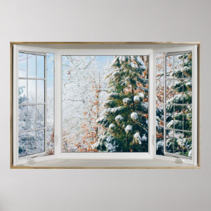Póster Winter Scene White Bay Window Illusion Poster