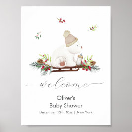 Póster Winter Sleigh Polar Bear Baby Shower Welcome
