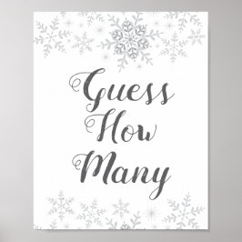 Póster Winter Snow Baby Shower Guess How Many Game Sign