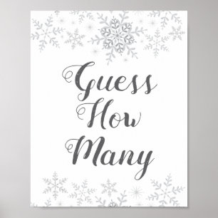 Póster Winter Snow Baby Shower Guess How Many Game Sign
