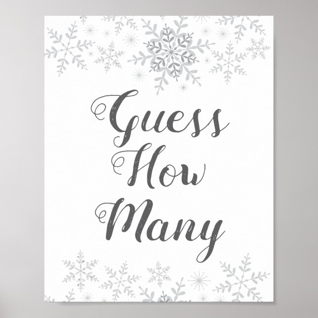 Póster Winter Snow Baby Shower Guess How Many Game Sign (Frente)