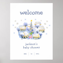 Póster Winter Snow It Take A Village Baby Shower Welcome