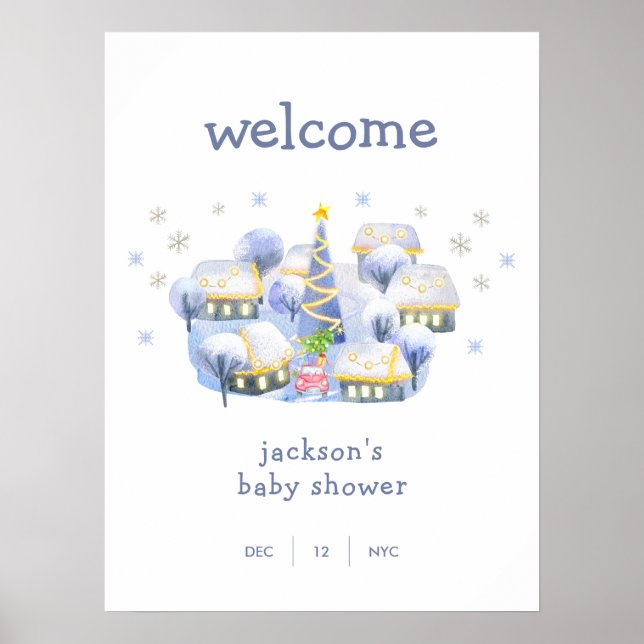 Póster Winter Snow It Take A Village Baby Shower Welcome (Frente)