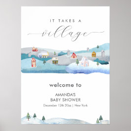 Póster Winter Snow It Takes A Village Baby Shower Welcome