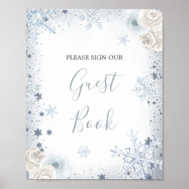Póster Winter Snowflake Bridal Shower Guest Book