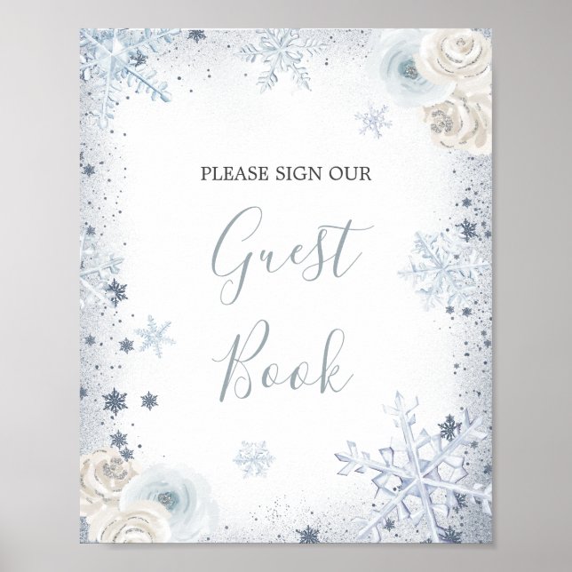 Póster Winter Snowflake Bridal Shower Guest Book (Frente)
