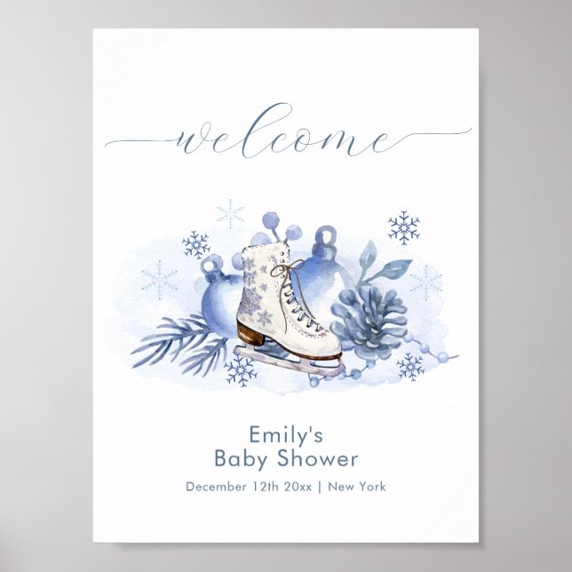 Póster Winter Snowflake Ice Skate Baby Shower Welcome (Frente)