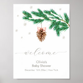 Póster Winter Snowflake Pine cone Baby Shower Welcome