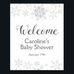 Póster Winter Snowflake Silver Baby Shower Welcome Sign<br><div class="desc">This design feature delicate snowflakes in gray and silver glitter. Additional colors as well as the collection of coordinating products is available in our shop, zazzle.com/store/doodlelulu. Contact us if you need this design applied to a specific product to create your own unique matching item! Thank you so much for viewing...</div>