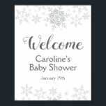 Póster Winter Snowflake Silver Baby Shower Welcome Sign<br><div class="desc">This design feature delicate snowflakes in gray and silver glitter. Additional colors as well as the collection of coordinating products is available in our shop, zazzle.com/store/doodlelulu. Contact us if you need this design applied to a specific product to create your own unique matching item! Thank you so much for viewing...</div>