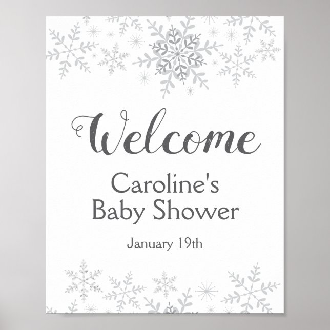 Póster Winter Snowflake Silver Baby Shower Welcome Sign (Frente)