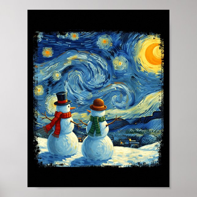 Póster Winter Snowman Van Gogh Starry Night Christmas  (Frente)