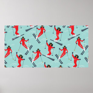 Póster Winter sport seamless pattern. Young beautiful wom