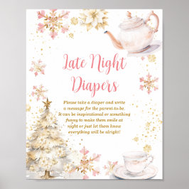 Póster Winter Tea Party Baby Shower Late Night Diapers