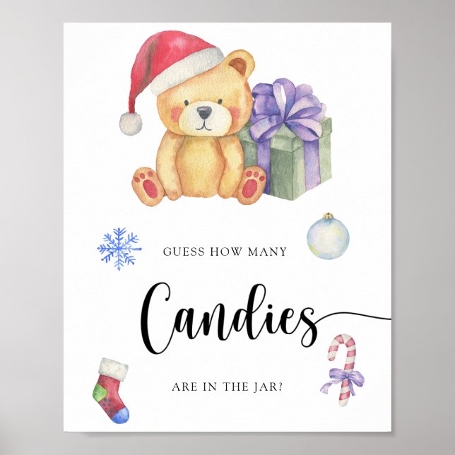 Póster Winter Teddy Bear - adivina cuántos caramelos (Frente)