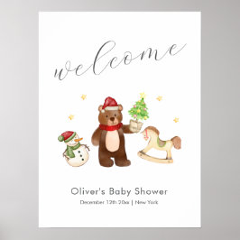 Póster Winter Teddy Bear Snowman Baby Shower Welcome