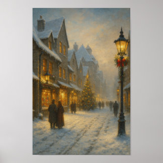 Póster Winter Village Street Cozy Christmas Town Poster