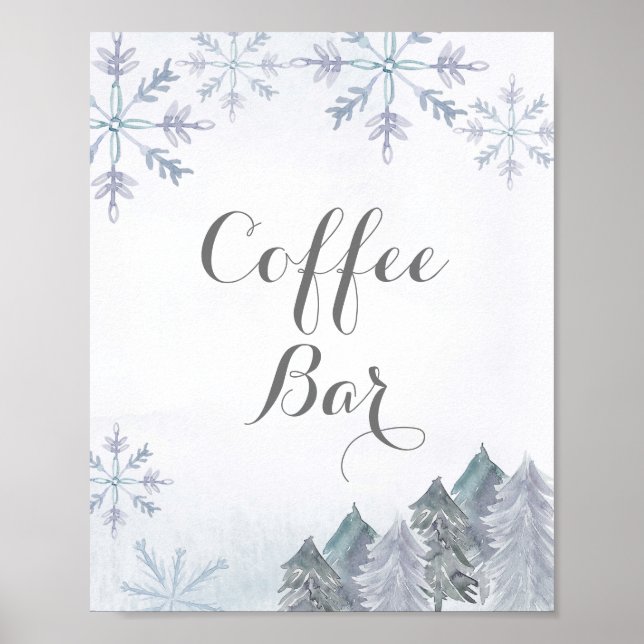Póster Winter watercolor Coffee Bar Sign (Frente)