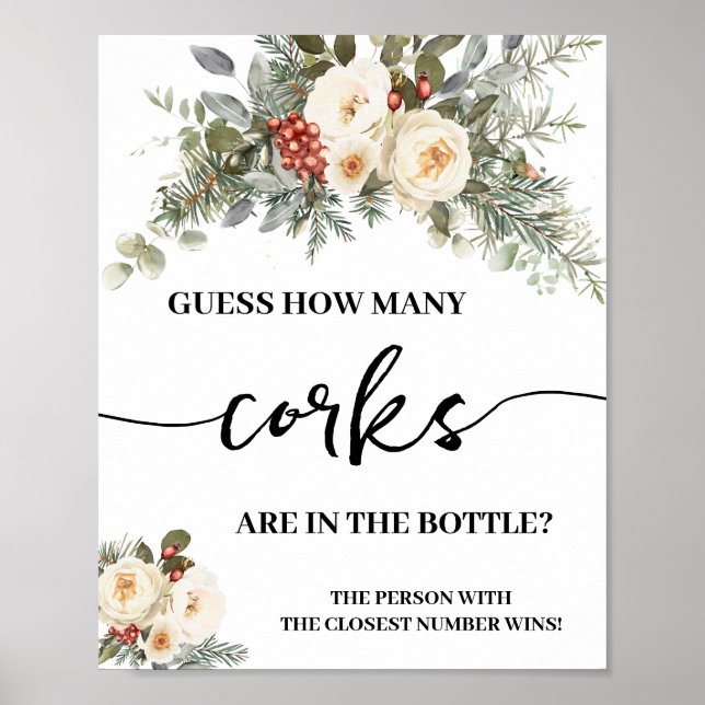 Póster Winter White Flowers How Many Corks Shower Game (Frente)