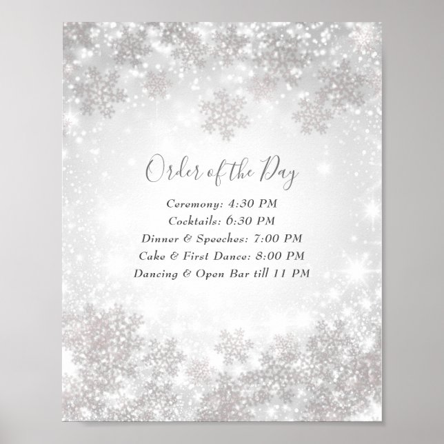 Póster Winter Wonderland Boda Orden del día (Frente)
