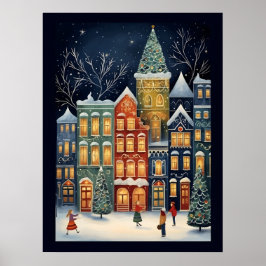 Póster Winter Wonderland Cityscape Navidades Cute Poster
