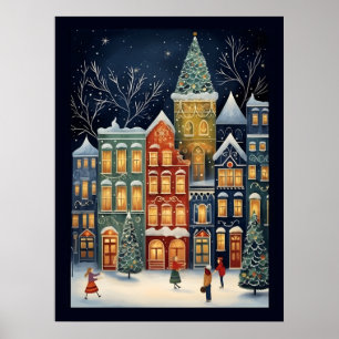 Póster Winter Wonderland Cityscape Navidades Cute Poster
