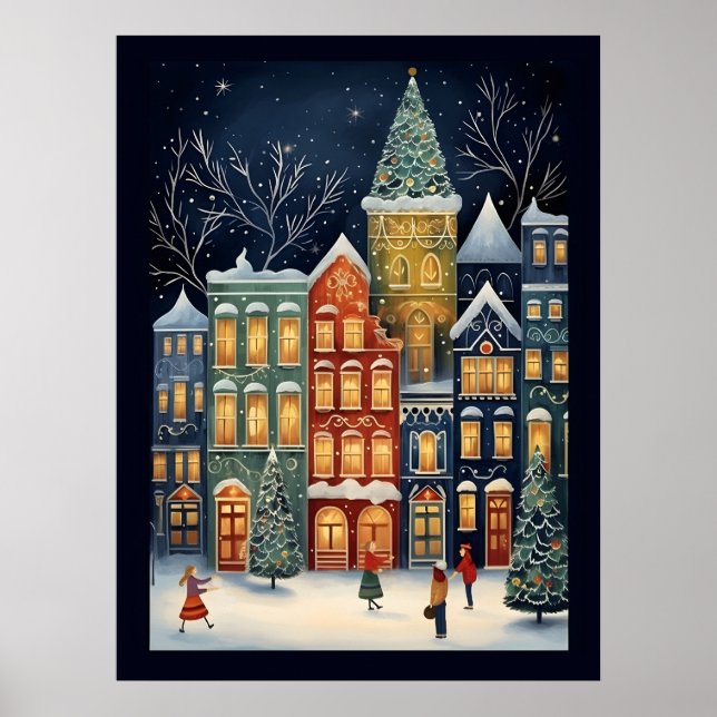 Póster Winter Wonderland Cityscape Navidades Cute Poster (Frente)