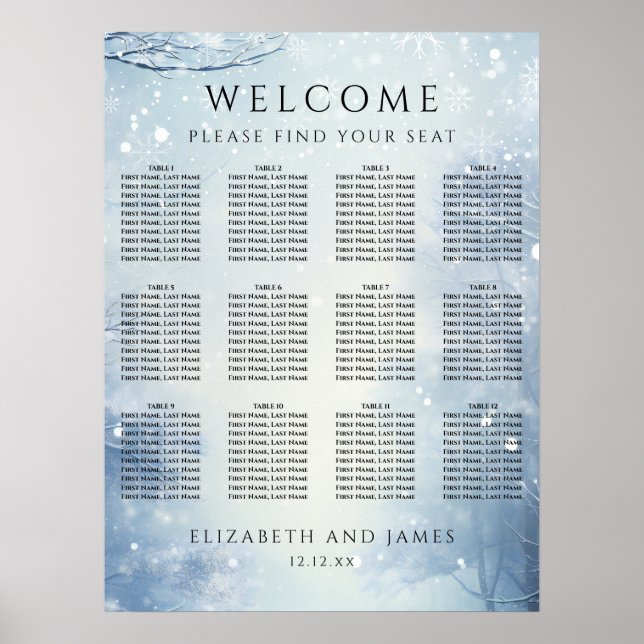 Póster Winter Wonderland Forest Wedding Seating Chart (Frente)