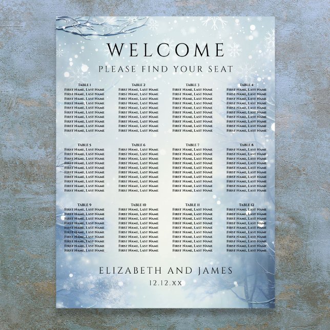 Póster Winter Wonderland Forest Wedding Seating Chart (Winter Wonderland Forest Wedding Seating Chart)