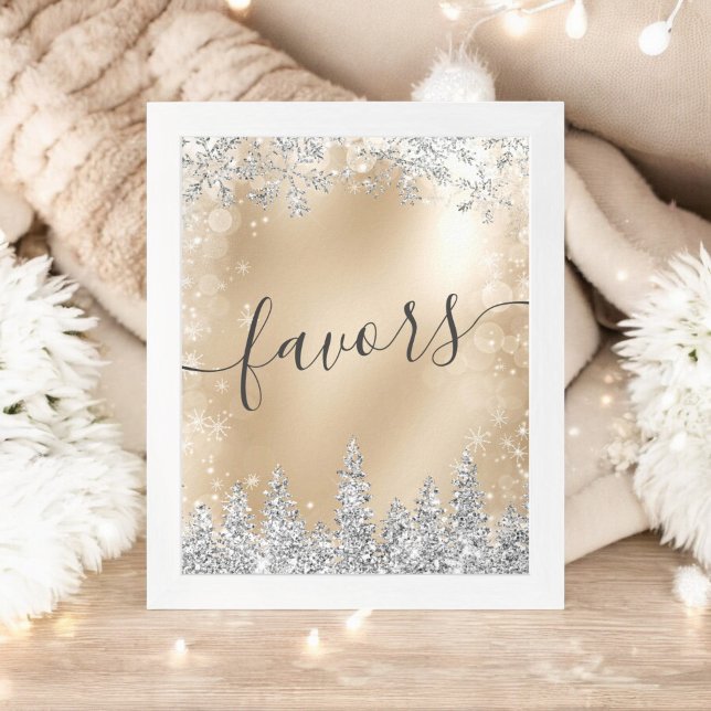 Póster Winter Wonderland Gold Silver Bridal Shower Favor (Winter Wonderland Gold Silver Bridal Shower Favors Poster)
