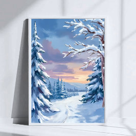 Póster Winter Wonderland | Mountain Snow Nature Painting 
