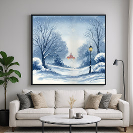 Póster Winter Wonderland - Paisaje estilo acuarela