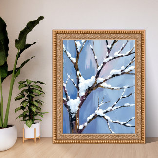 Póster Winter Wonderland Snowy Tree Branches Painted