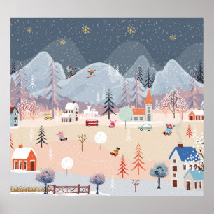 Póster Winter Wonderland: Vintage Country Scene.
