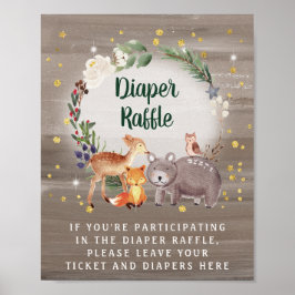 Póster Winter Woodland Animals Baby Shower Diaper Raffle