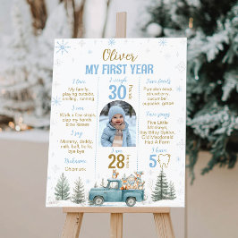 Póster Winter Woodland Animals Birthday Milestone Photo