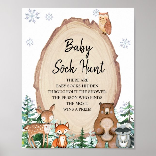 Póster Winter Woodland Animals Forest Baby Sock Hunt Game (Frente)
