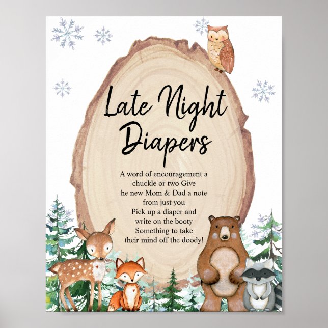 Póster Winter Woodland Animals Forestales Diapers nocturn (Frente)