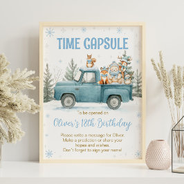 Póster Winter Woodland Birthday Time Capsule Sign