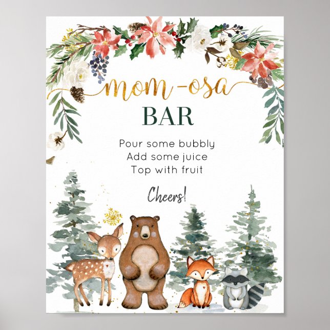 Póster Winter Woodland Forest Baby Shower Momosa Bar (Frente)