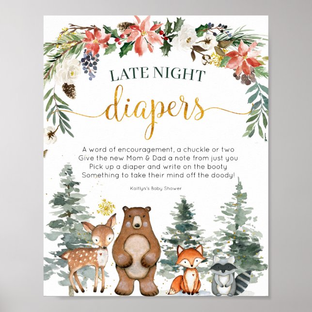Póster Winter Woodland Forest Late Night Diapers Poster (Frente)