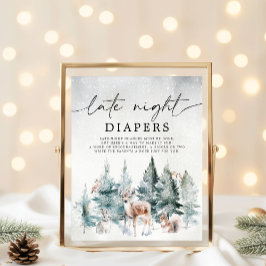Póster Winter Woodland Frío fuera de los Diapers nocturno